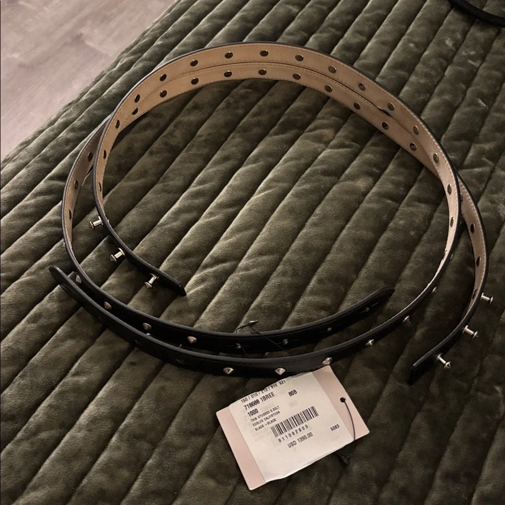 Alexander McQueen Studded D Thin Leather Belt in Black